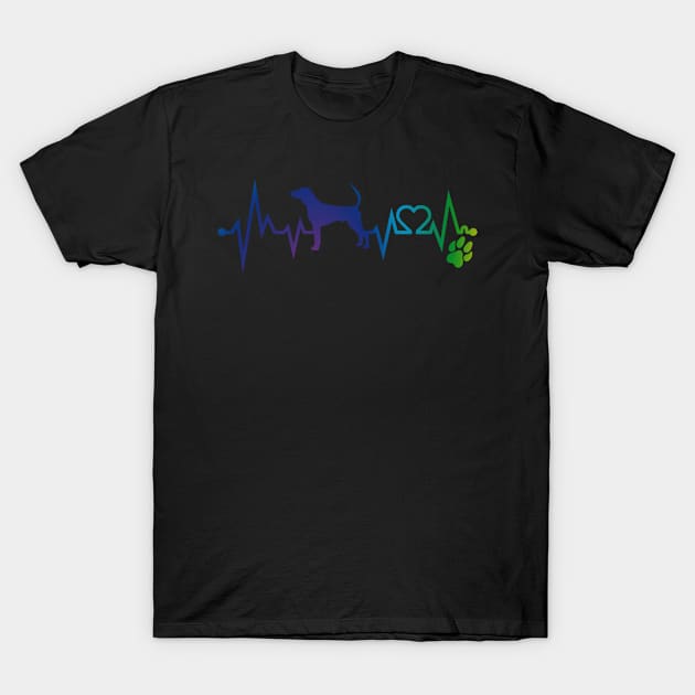 Black and Tan CoonHound Colorful Heartbeat, Heart & Dog Paw T-Shirt by kimoufaster